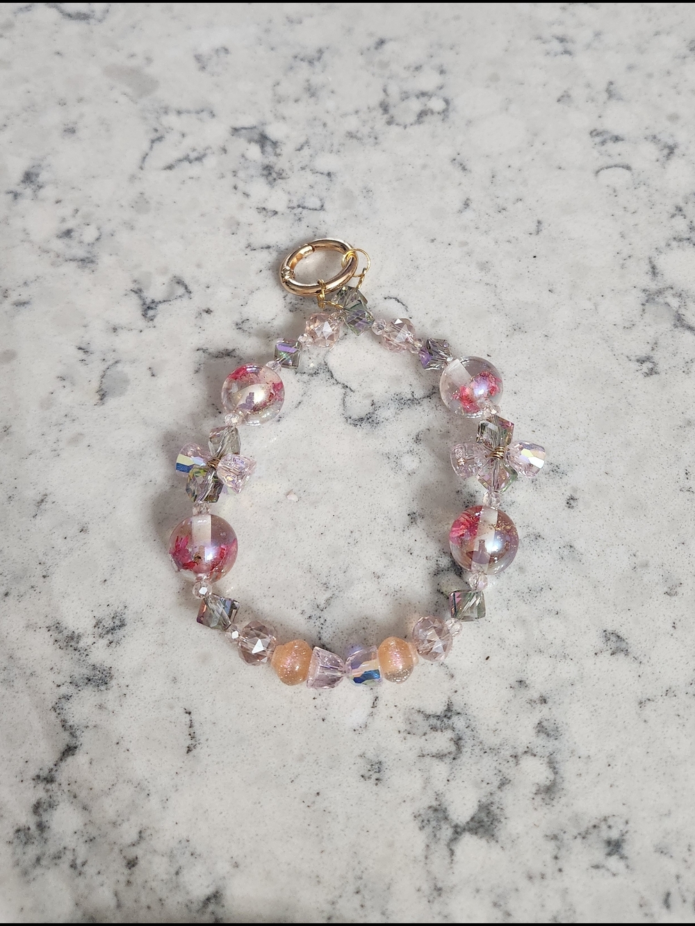 NEW!! Pink Flower Crystal Keychain